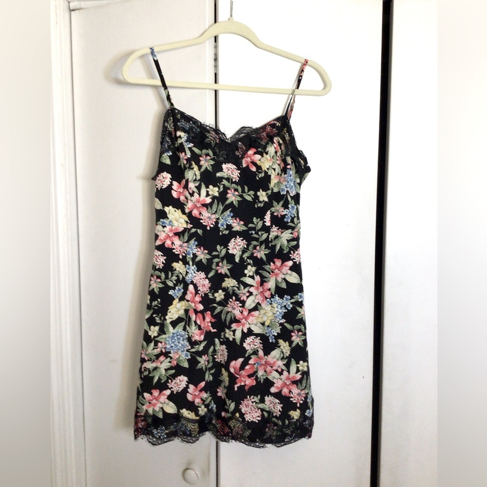 Egoist Black Floral  Slip Dress Korean Sz 55 US Sz  S Y2K Fairy Whimsigoth